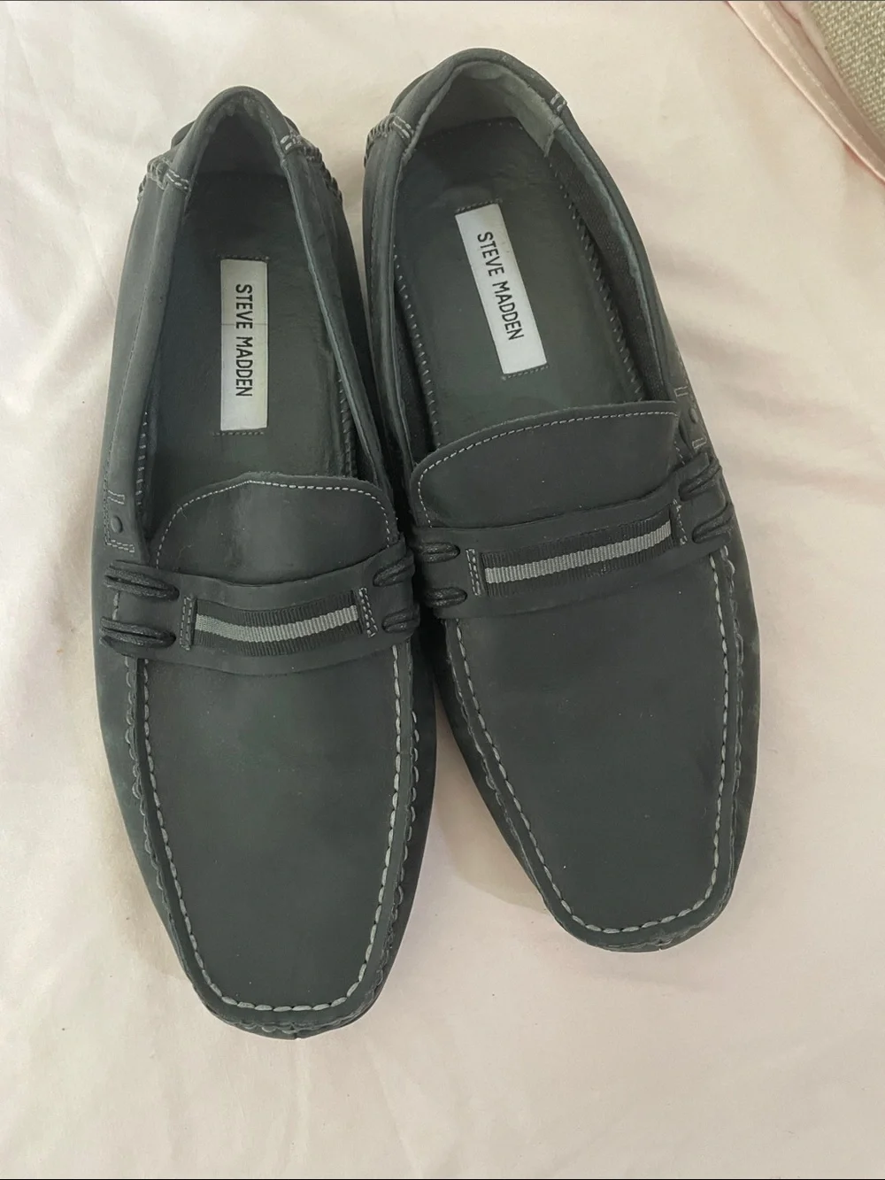 Steve Madden Black Men's Slip-On Loafers with Stitch Detailing Sz12
